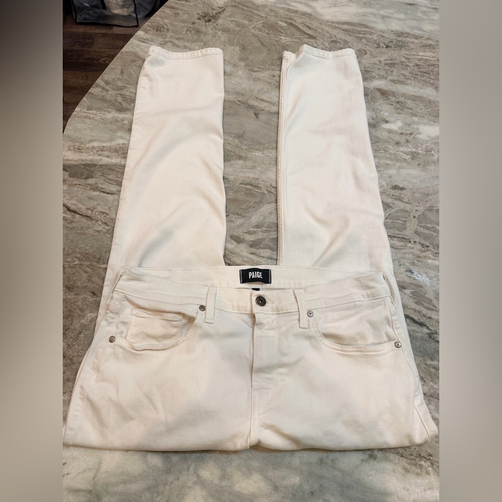 PAIGE Lennox 35x32 Icecap Cream Slim Straight Jeans Women